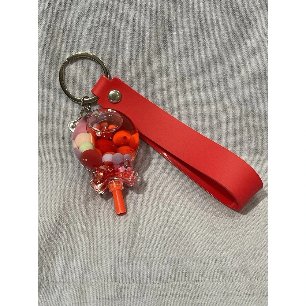 NEW Red Lollipop Candy Bag Tag Keychain Charm Mini Figure w/ Silicone Strap